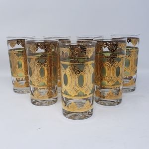 7 George Briard gold and green enameled glasses